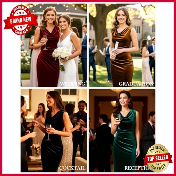 Velvet Mermaid Evening Gown Formal Cocktail Dress Cowl Neck Elegant - Picture 4 of 7